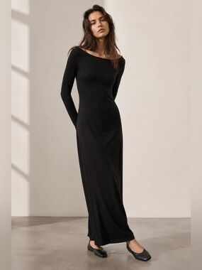 Aritzia The Group Babaton Luxe Lounge Tulsi Dress | Black Modal Maxi Dress | Med